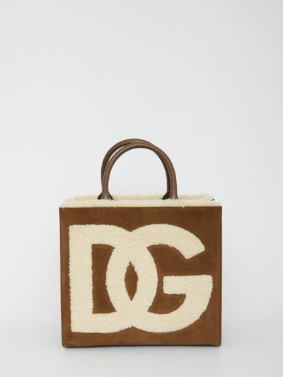 Dolce & Gabbana Medium Dg Daily Tote Bag In Brown/white