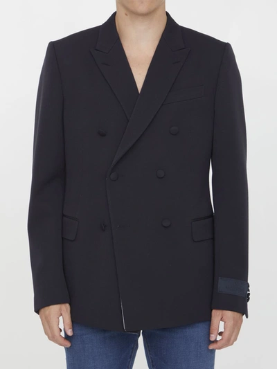 Valentino Wool Double-breasted Blazer In Blue