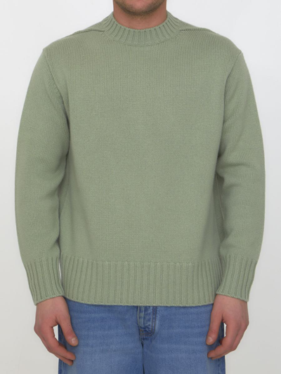 Lanvin Crewneck Cashmere Sweater In Olive