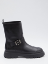 Hogan Black Black H619 Leather Biker Boots In Black