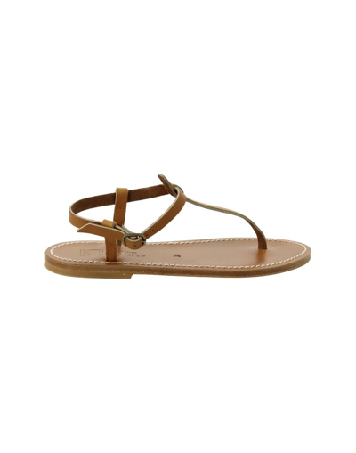 Kjacques K Jacques St Tropez Brown Leather Thong Sandal With Ankle Strap In Red