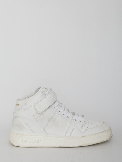 Saint Laurent Lax Trainers In Washed-out Effect Leather In White