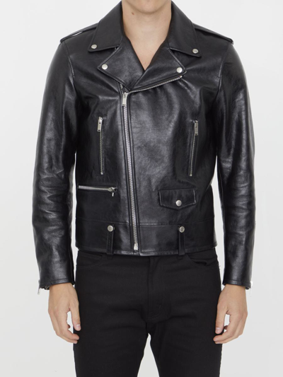 Saint Laurent Off-centre Zipped Leather Jacket - 黑色 In Black
