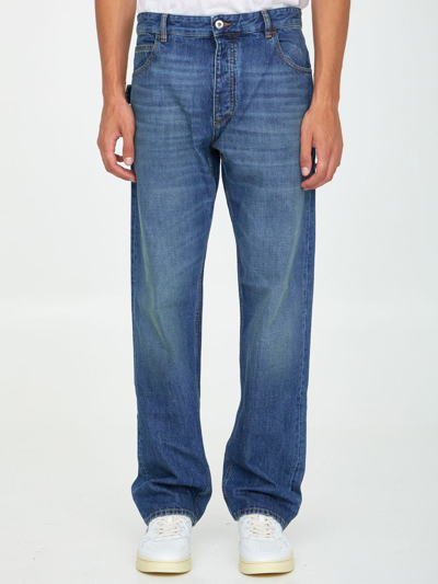 Bottega Veneta Five-pocket Denim-look Leather Jeans In Blue
