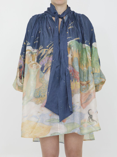 Zimmermann Lyrical Barrel Silk Mini Dress In Multicolor