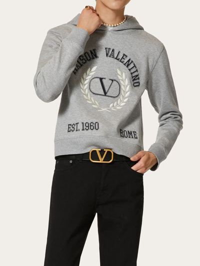 Valentino Vlogo Crest Logo-embroidered Hoodie In Grey