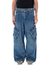 Marcelo Burlon County Of Milan Marcelo Burlon Blue Cargo Jeans In Medium Stone Wash