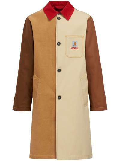 Marni X Carhartt Corduroy Buttoned Shirt Coat In Brown
