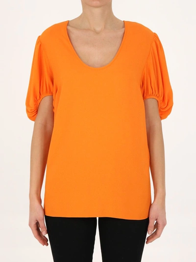Stella Mccartney Puff-sleeve Scoop-neck Tunic Top In Orange