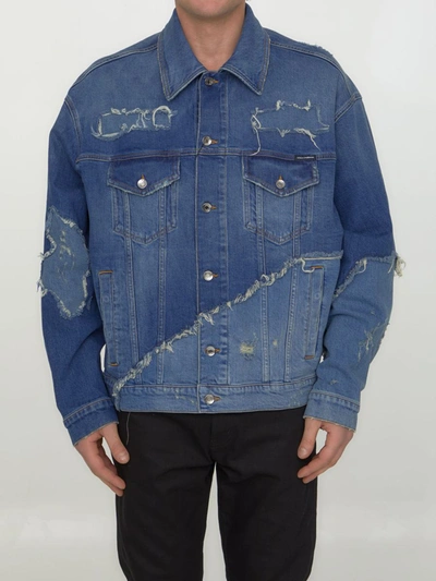 Dolce & Gabbana Patchwork Denim Jacket In Blue