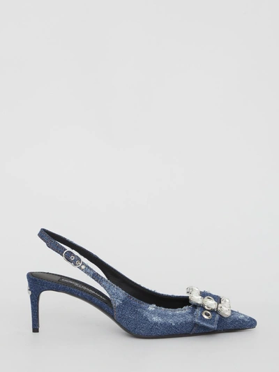 Dolce & Gabbana Patchwork Jeans Slingback Sandals In Blue