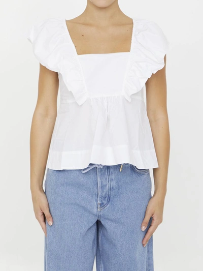 Ganni Top With Ruffles In White