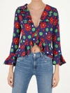 Saint Laurent Floral-print Ruffle Crop Top In Multicolor