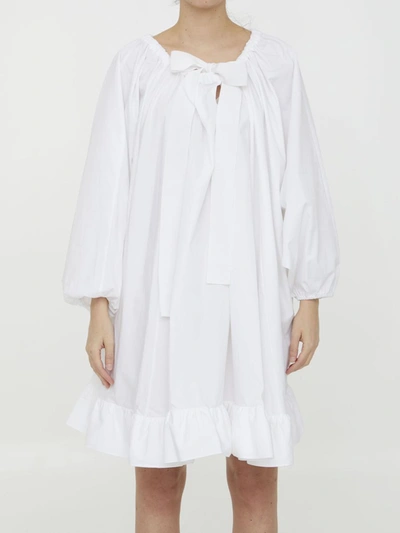 Patou Tie-neck Peplum Dress In Blanco
