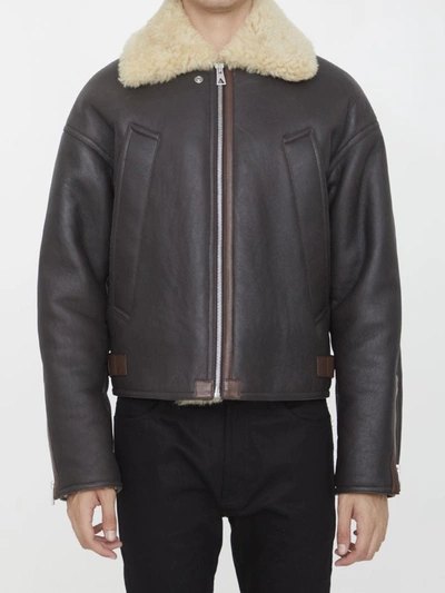 Bottega Veneta Auckland Shearling Jacket In Brown