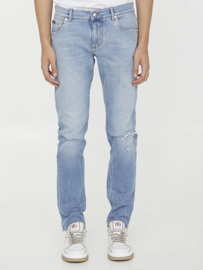 Dolce & Gabbana Skinny Denim Jeans In Light Blue