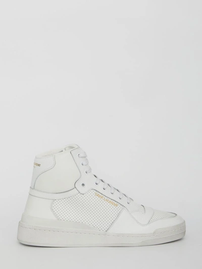 Saint Laurent 多孔皮革高帮运动鞋 In White