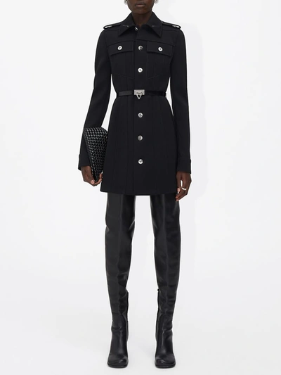 Bottega Veneta Belted Stretch Wool-blend Twill Mini Dress In Black