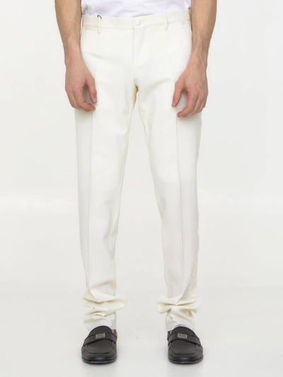 Dolce & Gabbana Stretch Wool Tuxedo Pants In Cream