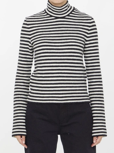 Jil Sander Striped Wool Jumper In White