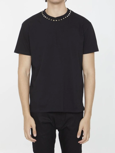 Valentino Cotton Crewneck T-shirt With Black Untitled Studs