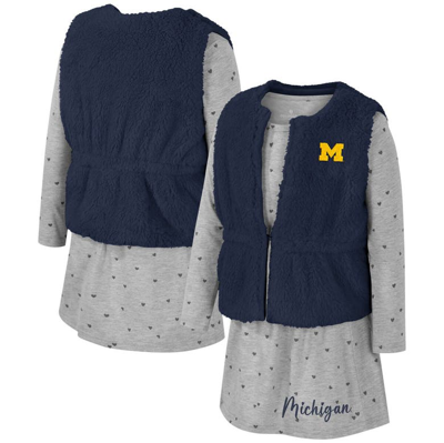Colosseum Kids' Girls Toddler  Navy Michigan Wolverines Meowing Vest And Dress Set