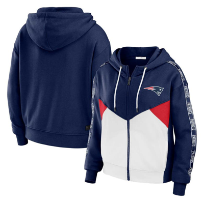 Wear By Erin Andrews Women's  Navy, White New England Patriots Plus Size Color Block Full-zip Hoodie In Navy,white