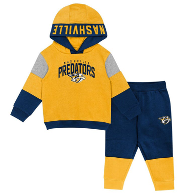 Outerstuff Kids' Toddler Gold/navy Nashville Predators Big Skate Fleece Pullover Hoodie And Sweatpants Set
