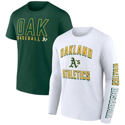 Fanatics Branded Green/white Oakland Athletics Two-pack Combo T-shirt Set In Green,white