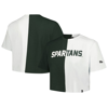 HYPE AND VICE HYPE AND VICE GREEN/WHITE MICHIGAN STATE SPARTANS COLOR BLOCK BRANDY CROPPED T-SHIRT