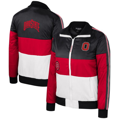 THE WILD COLLECTIVE THE WILD COLLECTIVE  SCARLET OHIO STATE BUCKEYES COLOR-BLOCK PUFFER FULL-ZIP JACKET