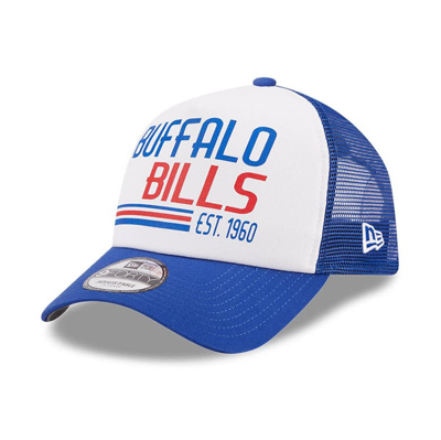 New Era Men's  White, Royal Buffalo Bills Stacked A-frame Trucker 9forty Adjustable Hat