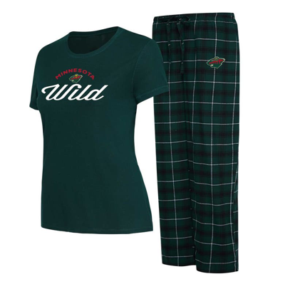Concepts Sport Women's  Green, Black Minnesota Wild Arctic T-shirt And Pajama Pants Sleep Set In Green,black
