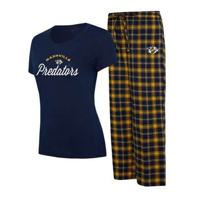 Concepts Sport Women's  Navy, Gold Nashville Predators Arctic T-shirt And Pajama Pants Sleep Set In Navy,gold