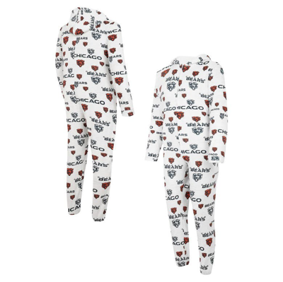 Concepts Sport White Chicago Bears Allover Print Docket Union Full-zip Hooded Pajama Suit