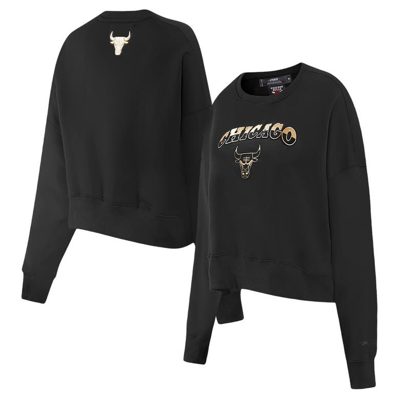 Pro Standard Black Chicago Bulls Glam Cropped Pullover Sweatshirt