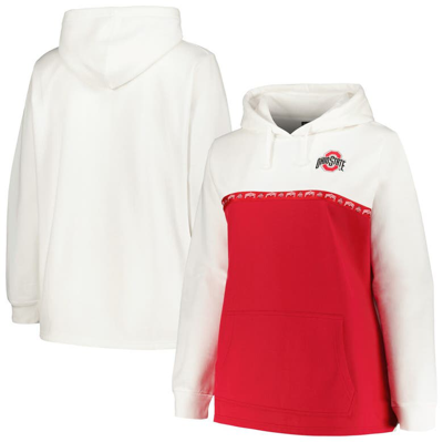 Profile Women's  White, Scarlet Ohio State Buckeyes Plus Size Taping Pullover Hoodie In White,scarlet