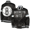 STARTER YOUTH STARTER BLACK BROOKLYN NETS HOME GAME VARSITY SATIN FULL-SNAP JACKET