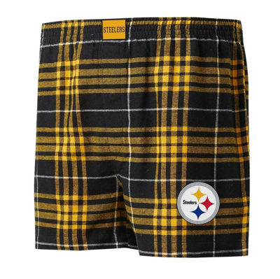 Concepts Sport Men's  Black, Gold Pittsburgh Steelers Concord Flannel Boxers In Black,gold