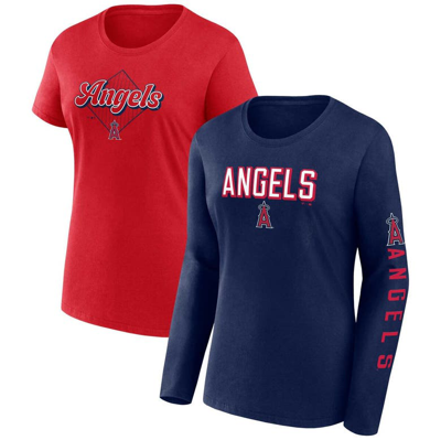 Fanatics Women's  Navy, Red Los Angeles Angels T-shirt Combo Pack In Navy,red