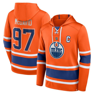 Fanatics Branded Connor Mcdavid Orange Edmonton Oilers Name & Number Lace-up Pullover Hoodie