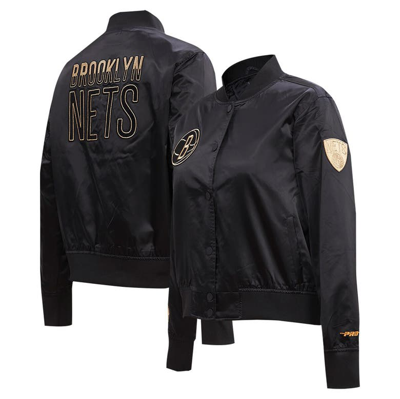 Pro Standard Black Brooklyn Nets Glam Satin Full-snap Varsity Jacket