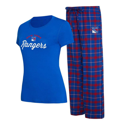 Concepts Sport Women's  Blue, Red New York Rangers Arctic T-shirt And Pajama Pants Sleep Set In Blue,red