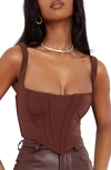 House Of Cb Ninetta Mesh Corset Top In Chocolate