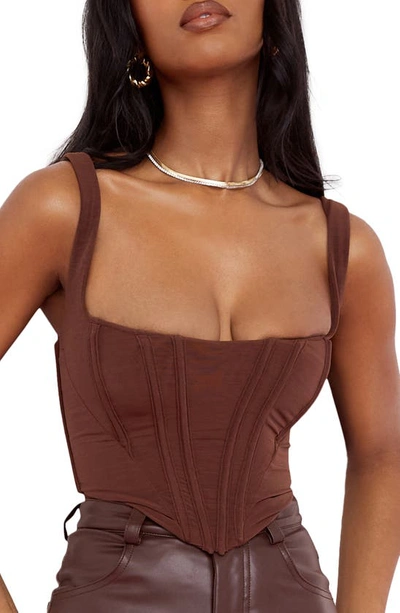 House Of Cb Ninetta Mesh Corset Top In Chocolate