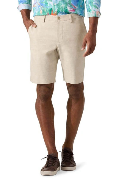 Tommy Bahama Lahaina Bay Flat Front Linen Blend Shorts In Stone Khaki