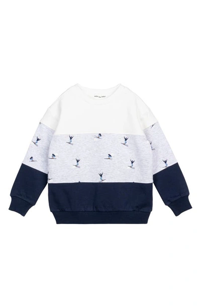 Miles The Label Babies' Skier Print Colorblock Organic Cotton Sweatshirt In Light Heather Gray