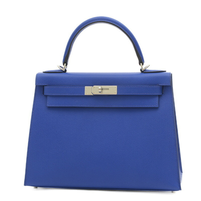 Hermes Hermès Kelly 28 Blue Leather Handbag ()