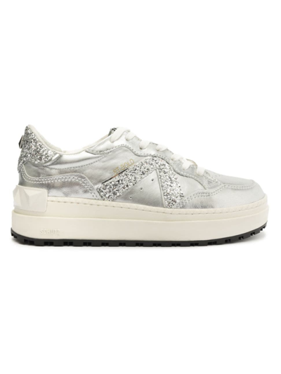 Schutz Women's St Bold Almond Toe Glitter Detail Platform Sneakers In Silver