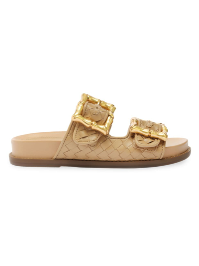 Schutz Women's Enola Woven Leather Sandals In Beige Gold